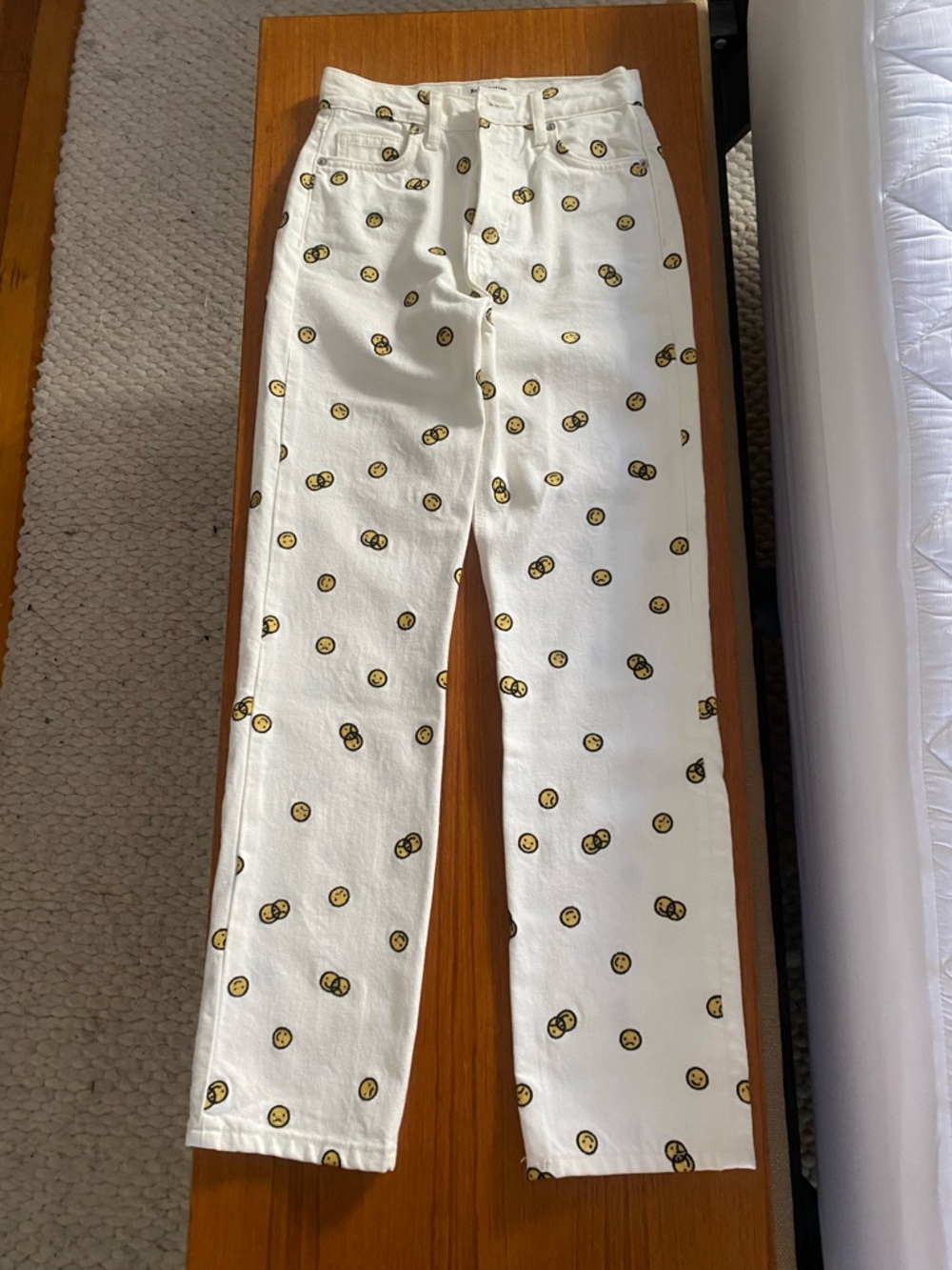 Reformation Mixed Emotions High Rise Straight Jeans, Smiley Face Detail size 24